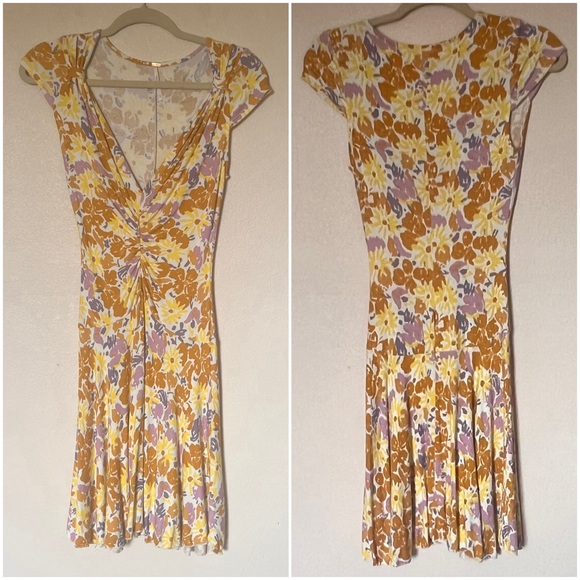 Free People Key To Your Heart Floral Slinky Ribbed Jersey Ruched Mini Dress XS - Picture 4 of 13